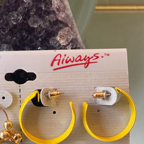 Gold and Yellow Heart Hoop Earrings - Picture 2 of 4